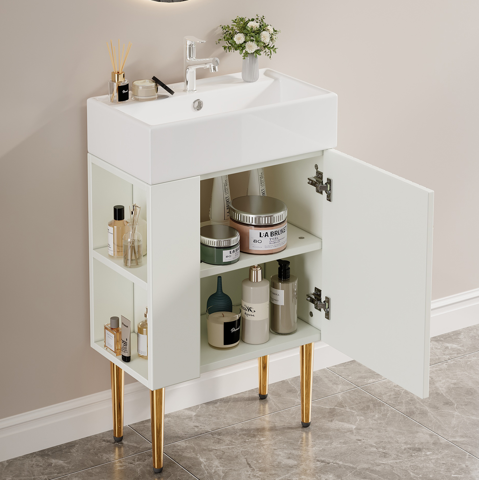 Waschbeckenunterschrank Mit Waschtisch 55 Cm, Weiß, Mdf Havrya