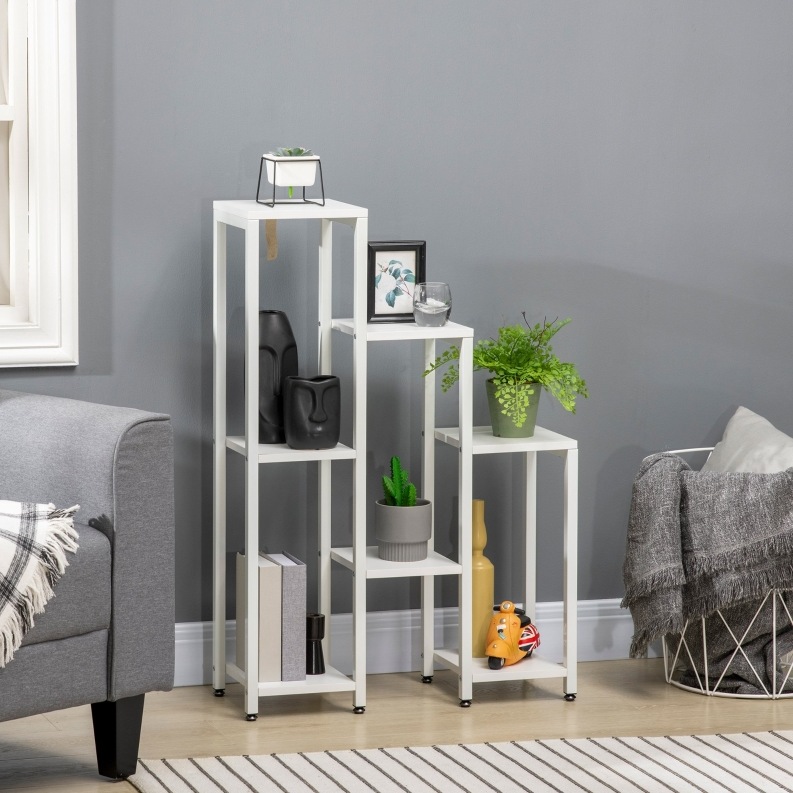 7-stufiges Pflanzenregal Aus Stahl, 65 X 23 X 94,5 Cm, Weiß Havrya