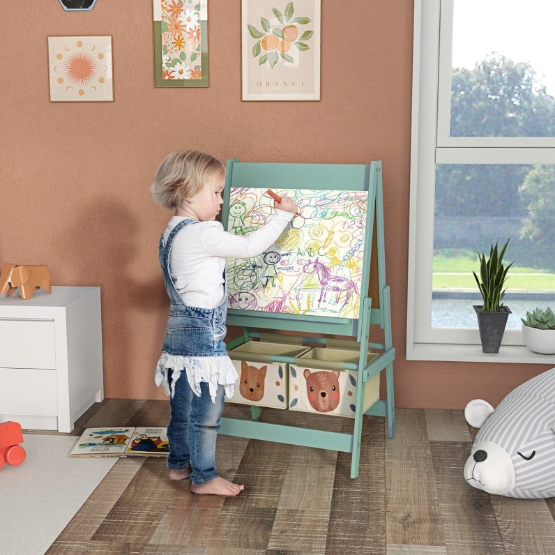 Meubliv Kinderstaffelei 54 X 46,5 X 93 Cm Grün – 3-in-1 Mit Stauraum Und Papierrolle