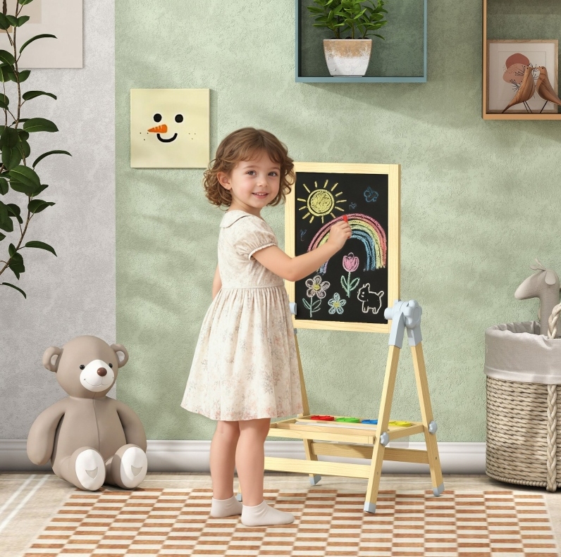 Meubliv Kinder-staffelei 48,5 X 46,5 X 97 Cm, Natur – Doppelseitig Mit Papierrolle