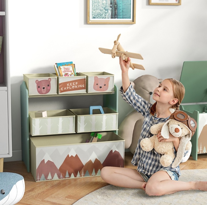 Meubliv Kinderregal Mit 6 Stoffboxen 63x30x66 Cm Grün