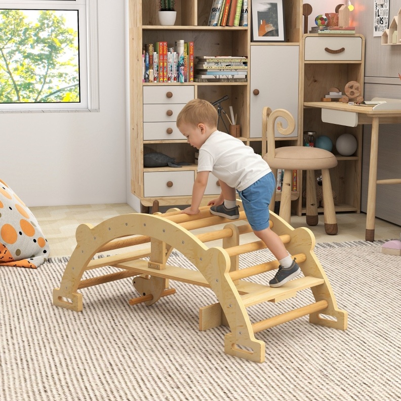 Meubliv Kletterbogen Für Kinder 110x52x45 Cm Naturholz – 2-in-1 Wippe