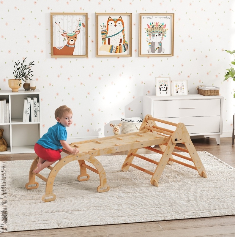 Meubliv Klettergerüst Aus Holz 188x70x59 Cm Natur – 7-in-1 Klappbar, Ohne Matratze