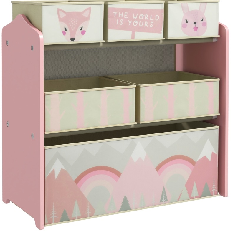 Meubliv Kinderrankregal Mit 6 Stoffboxen 63x30x66 Cm Rosa