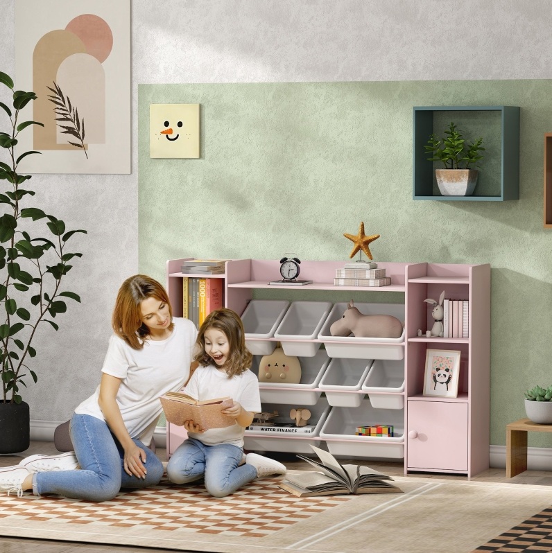 Meubliv Kinder-aufbewahrungsmöbel 140x30x90 Cm Rosa – 8 Herausnehmbare Boxen