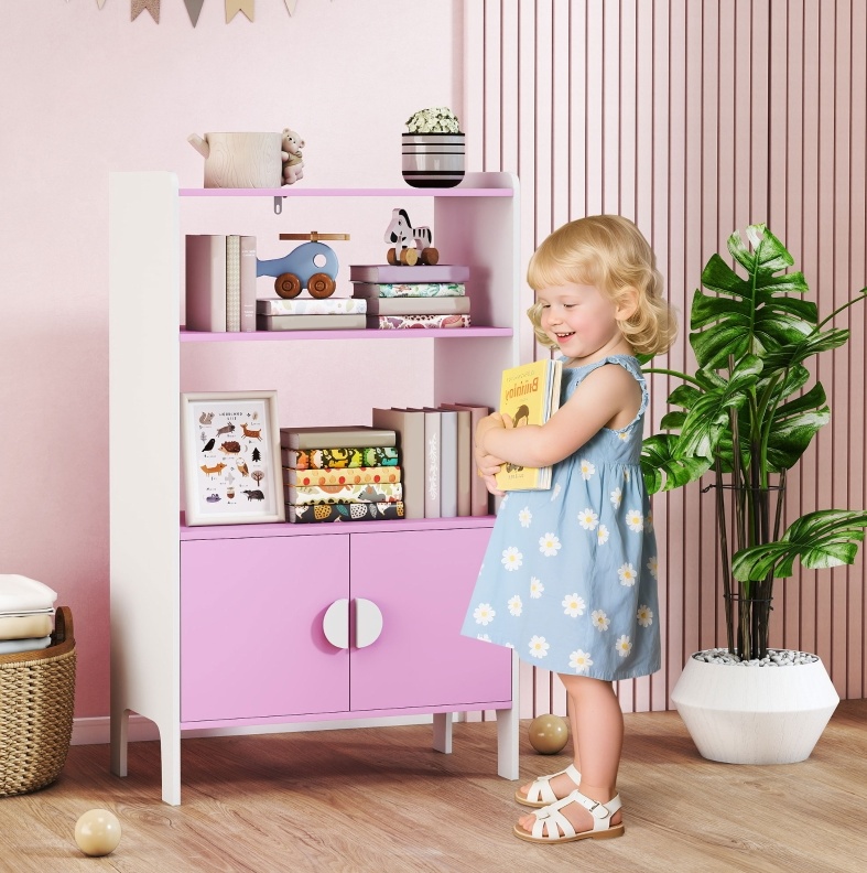 Meubliv Kinderbücherregal 60x35x100 Cm, Rosa Und Weiß – Kippsicher, Ohne Matratze