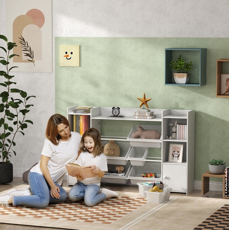 Meubliv Kinder-regal 140x30x90 Cm Weiß – 8 Herausnehmbare Boxen