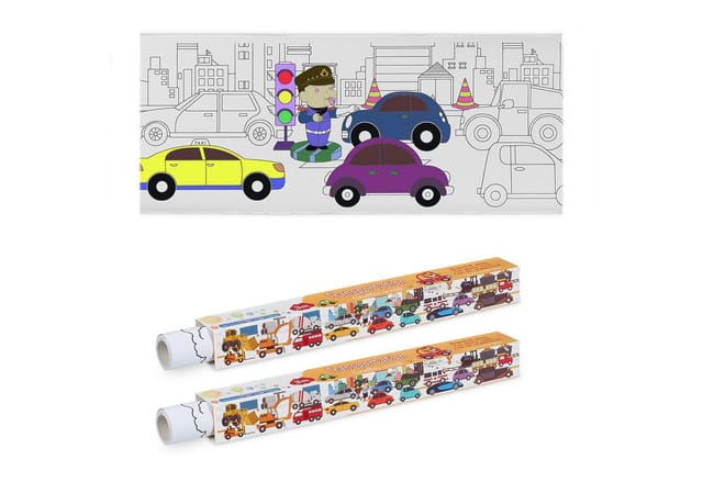 Ausmaltischdecke Kinder, 2er Set, Malpapier 3 m, selbstklebend, Autos, Zeichenrolle zum Bemalen, Papier, weiß - Relaxdays