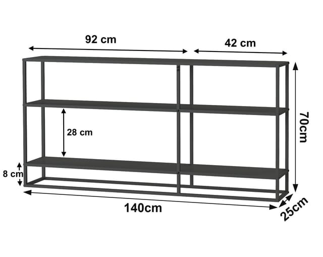DanDiBo Konsolentisch Metall Schwarz Schmal mit 3 Ebenen Modern 140x70x25 cm Regal Stehend Standregal 96471 Metallregal mit Ablage