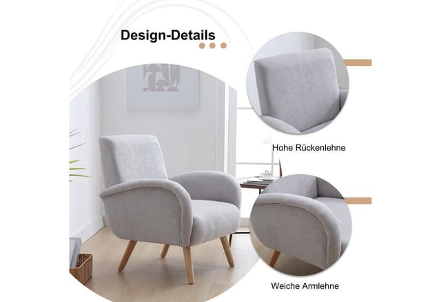 Wahson Office Chairs - Relaxsessel für Wohnzimmer aus Holz mit Holzbeine Armlehnen Grau Wahson