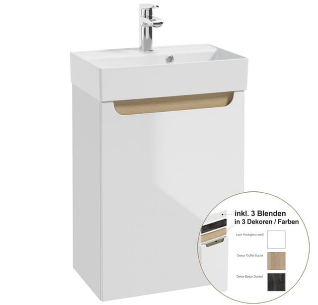 Lomadox - Waschtischunterschrank 48,5 cm Keramik-Waschbecken SOFIA-107 in Hochglanz weiß lackiert, b/h/t: ca. 48,5/70/31,5 cm