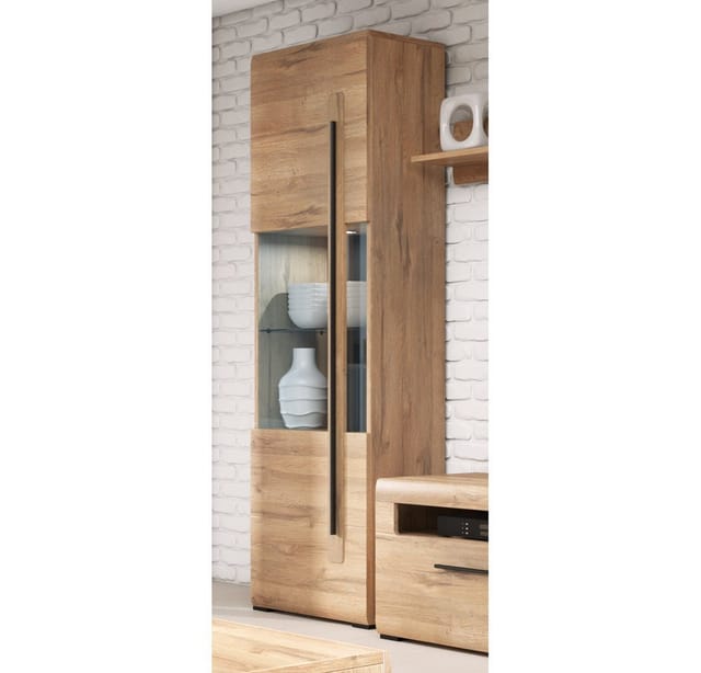 Fernsehwand Eiche Grandson Nb. TURDA-83 mit led Beleuchtung und Absetzungen in schwarz, b/h/t: ca. 340/204/50 cm
