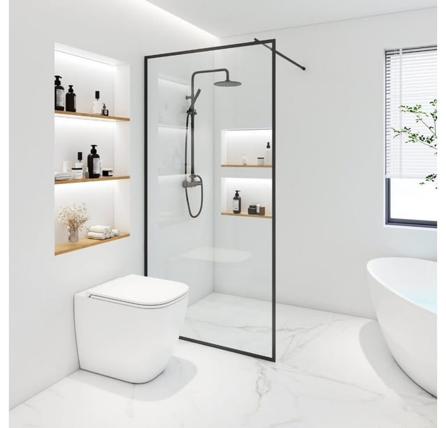 Duschabtrennung ESG-Glas baki Schwarzer Rahmen Größe: 80 x 200 cm Duschabtrennung Duschtrennung Duschwand Glas - Home Deluxe