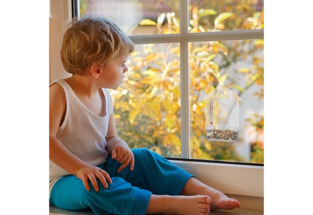 Fenster-Vogelfutterhaus 2er Set, 2 Saugnäpfe, Futterstation mit Thermometer, hbt 17 x 11,5 x 5 cm, transparent - Relaxdays