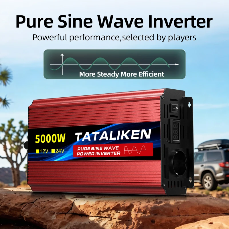 Tataliken Reiner Sinus‑wechselrichter 5000 w, 12 v Auf 230 v, Solar‑stromumwandler, Geeignet Für Fahrzeuge, Camping Und Hausgebrauch