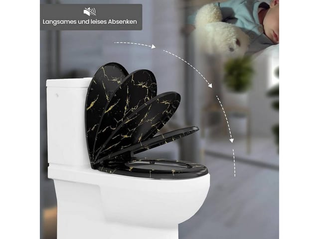 Toilettendeckel mit Absenkautomatik Toilettensitz aus Duroplast Klodeckel Klobrille mit goldenem Glitzer o Form Montage von unten 175 kg belastbar