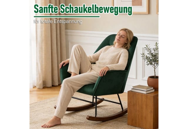 Schaukelstuhl Samt Kinderzimmer Relaxstuhl Wohnzimmer Gepolsterter Schaukelstuhl Mit Beine Und Taillenkissen Aus Massivholz Design Relaxsessel Samt Schwingsessel Für Balkon Schlafzimmer Dunkelgrün