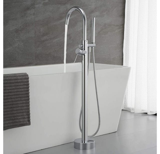 Home Deluxe - Design Standarmatur freistehend moon Farbe: Chrome Standarmatur Freistehend Wannenarmatur Wasserfallauslauf