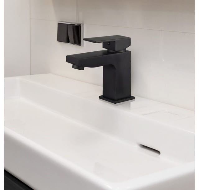 Home Deluxe - Waschtischarmatur aus Messing aquatic Farbe: Schwarz Armatur Waschtischarmatur Badarmatur Waschtischmischer