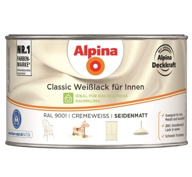 Classic Weißlack, für Innen, Cremeweiß, seidenmatt, 300ml - Alpina