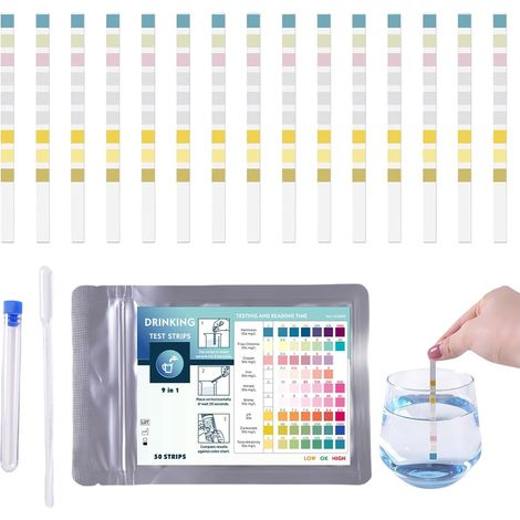 50-teiliges 9-in-1-poolteststreifen-set Für Schwimmbäder Und Whirlpools, Trinkwasserteststreifen, Wasserhärte-teststreifen Für Aquarien, Ph- Und Chloranalyse