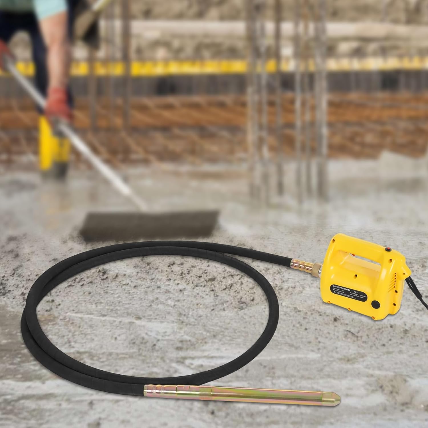 Profi Elektrisch Betonrüttler, 2300w Innenrüttler Flaschenrüttler, 4m Betonverdichter, Leerlaufdrehzahl: 18000r/min, 38mm Vibrationsstab Durchmesser, Auswechselbare Kohlebürsten