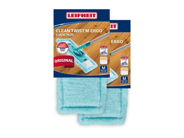 Leifheit 2er Set Wischbezug Clean Twist M Ergo static plus, für alle Bodenarten