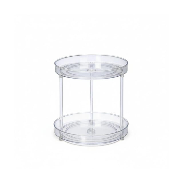 Drehteller, 2-stöckig, ø 23,5 cm, drehbar, Drehscheibe für Kühlschrank, Kosmetik & Gewürze, rund, transparent - Relaxdays