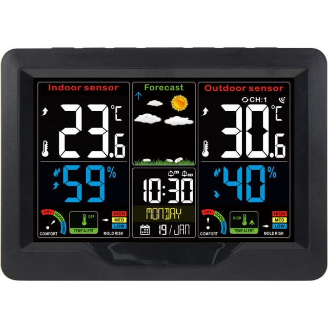 Gabrielle - Wetterstation, dcf Wireless Indoor Outdoor Wetterstation mit Außensensor, digitalem Farb-LCD-Bildschirm, Thermometer Hygrometer