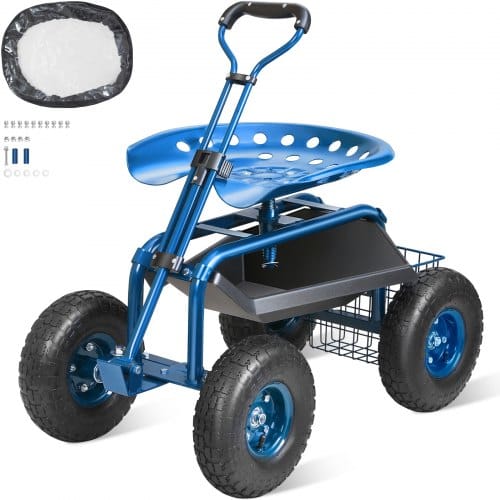 VEVOR Rollsitz Werkstattwagen aus Stahl bis 136kg belastbar Gartenwagen mit 25cm Griff und 45-54cm höhenverstellbarem Sitz Rollwagen 30PSI Reifendruck Arbeitssitz Gartensitz Grün