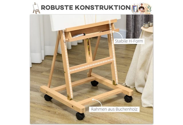 Vinsetto - Staffelei Standstaffelei Klappbare Atelierstaffelei mit Rollen Höhenverstellbarer Leinwand Ständer mit Halterung für Kunstmalerei,