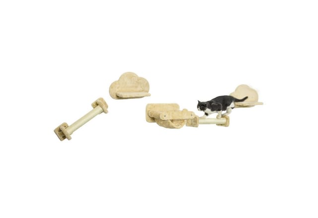Pawhut - Katzen Kletterwand, 5-teiliges Katzentreppe mit 2 Kratzstämmen, 2 Plattformen, Klettern katzenkratzbaum mit Plüschbezug, Hängematte, für