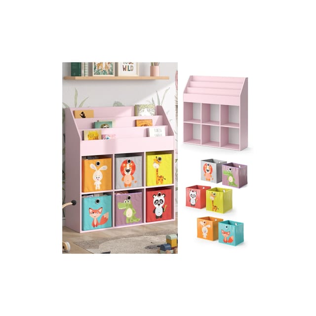 Vicco - Kinderregal Luigi, Rosa, 107.2 x 114.2 cm mit 6 Faltboxen (bunt)