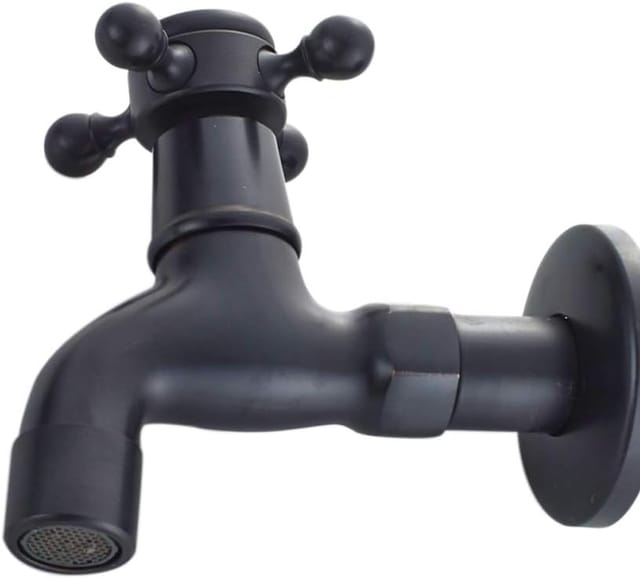 Jusch - Vintage-Kaltwasserhahn mit Einhand-G1/2-Schnittstelle – Wandmontierter Mopp-Wasserhahn für Badezimmerwaschbecken (schwarz)