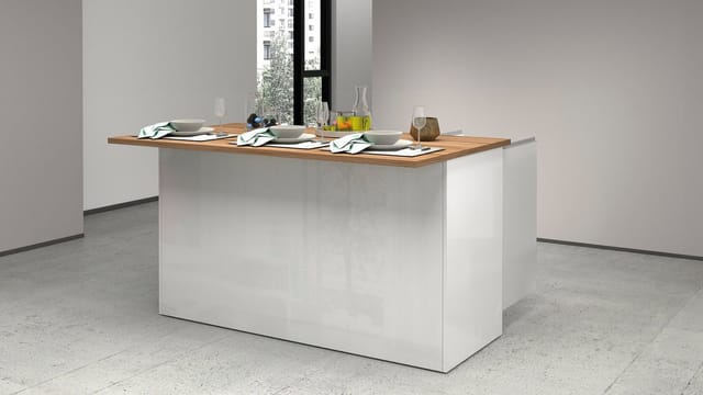 Kücheninsel 3 Türen für moderne Küche 155x90x90cm mit Tisch Deaton - Weiß - Eiche