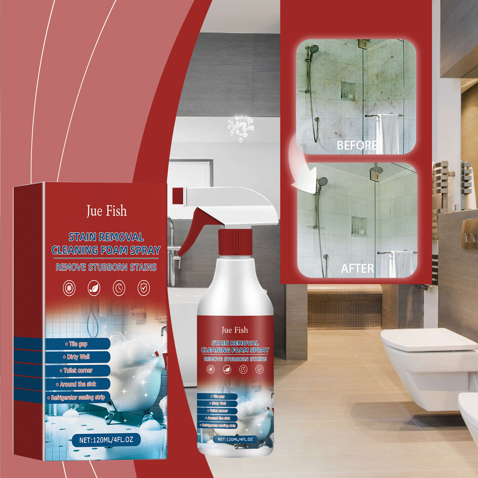 Badezimmer-fleckenentferner-spray – 120 Ml (für Badezimmerwände, Fliesen Und Toiletten) -- Dtekgaz
