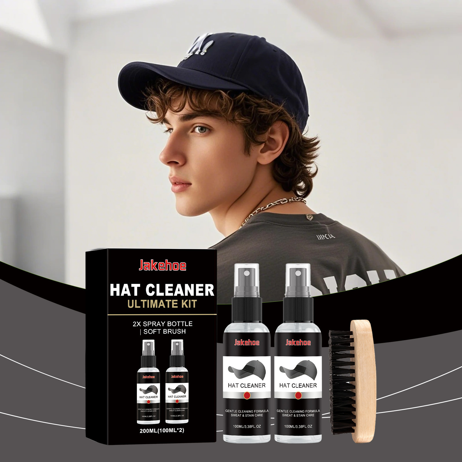 Baseballkappen-reinigungsset – Reinigt Und Entfernt Flecken Und Gerüche Und Hinterlässt Ein Frisches Und Schonendes Gefühl, Ohne Die Fasern Zu Beschädigen. Enthält 2 X 100 Ml Reinigungsmittel Und 1 X