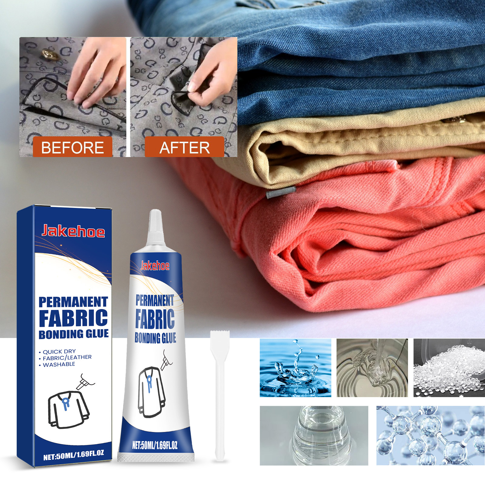 Transparenter, Wasserfester, Hitzebeständiger Und Auswaschbarer Klebstoff Für Denim Und Andere Textilien – 50 Ml + Spachtel -- Biemmedue