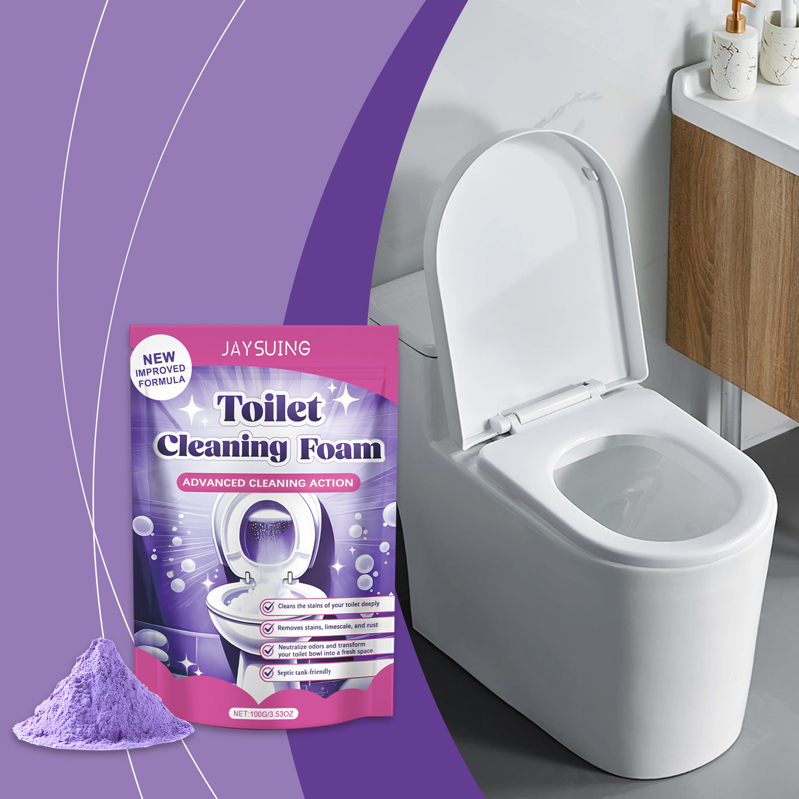 Wc-reinigungspulver Für Badezimmer, Entfernt Flecken Und Gerüche, Aromatisches Wc-reinigungspulver Für Den Haushalt – 100 G -- Biemmedue