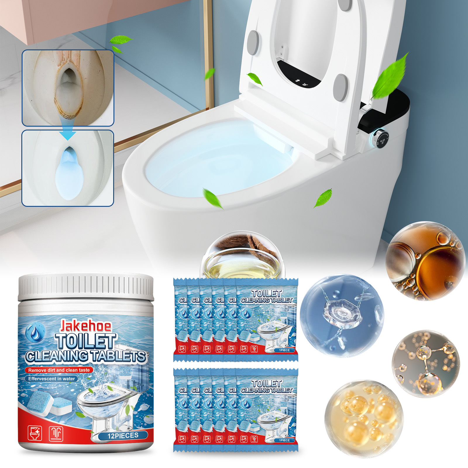 Wc-reinigungstabletten, Geruchsentferner, Fleckenentferner, Urinfleckenentferner, Brausetabletten Für Die Toilette – 12 Stück -- Biemmedue