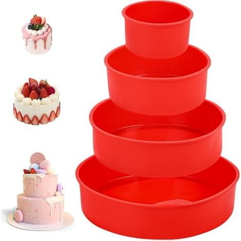 Silikon-kuchenform, 4 Stück Antihaftbeschichtete Runde Silikon-kuchenformen, Wiederverwendbare Backformen Für Regenbogenkuchen, Käsekuchen Und Geburtstagskuchen (10,7/16/21/26 Cm)
