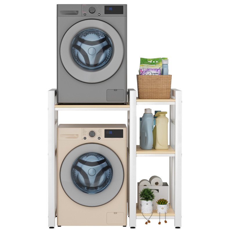 Waschmaschinen-oberschrank Mit Regalen – Halterung Für Waschtrockner – Tragfähigkeit 300 Kg – 3-stufige Höhenverstellung – Eisen+mdf – 100×63×105 Cm – Weiß – Geeignet Für Kleine Wohnungen