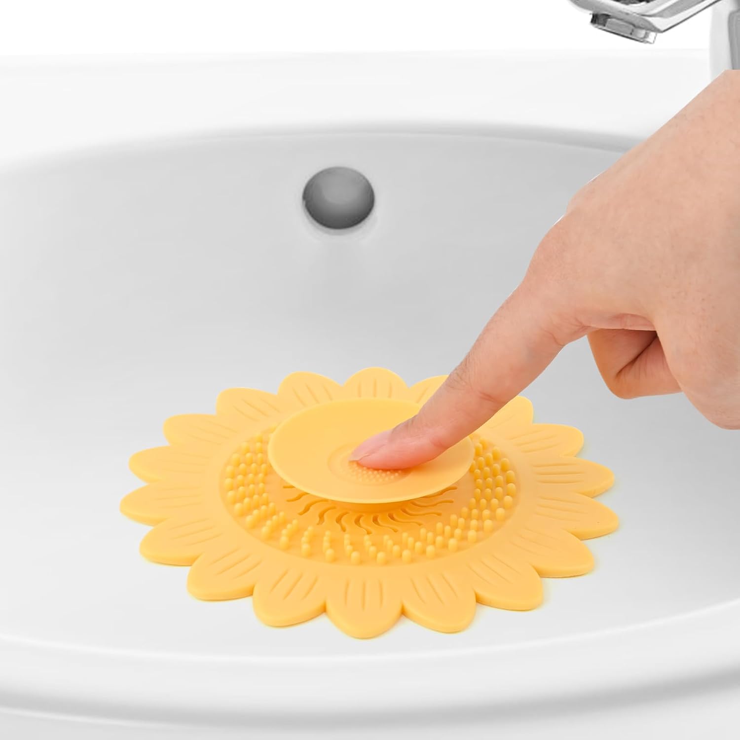 Abflusssieb Aus Silikon Mit Gelbem Blumenmuster – Duschschutz, Verstopfungsschutz, Stilvolle Abflussabdeckung, Geeignet Für Badezimmer Zu Hause.