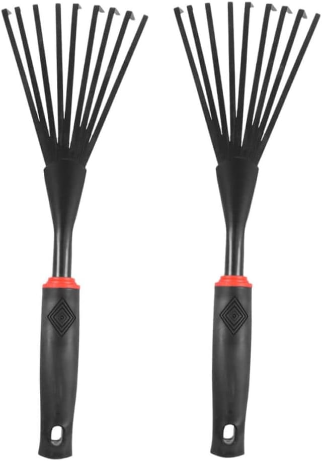 2-teiliges Ergonomisches Gartenrechen-set Aus Schwarzem Kunststoff Mit Praktischen Unkrautwerkzeugen Zum Lockern Und Pflegen Von Pflanzen Im Garten