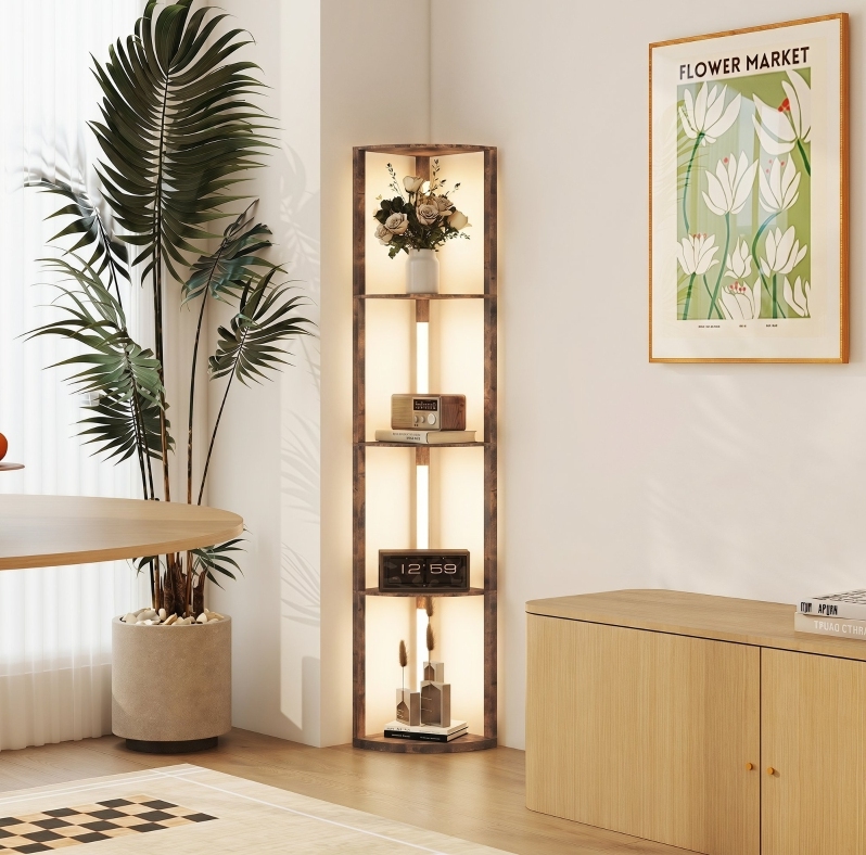 Led-stehlampe Mit Regalböden, 5-stufig Dimmbar, 3000k, Rustikales Braun Havrya