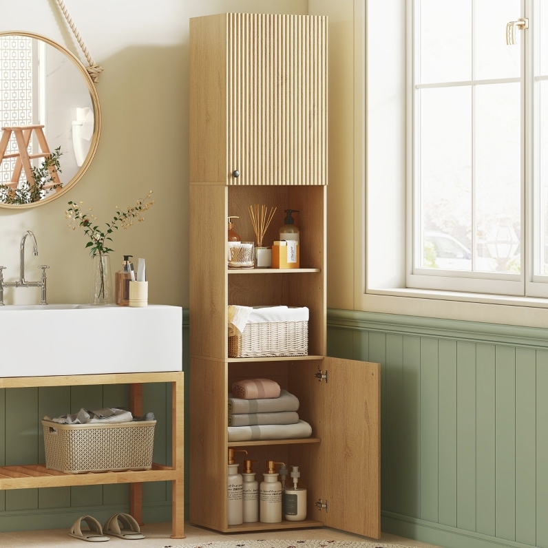 Hoher Badschrank 40 X 31 X 182 Cm, 2 Türen, Offene Regale Havrya
