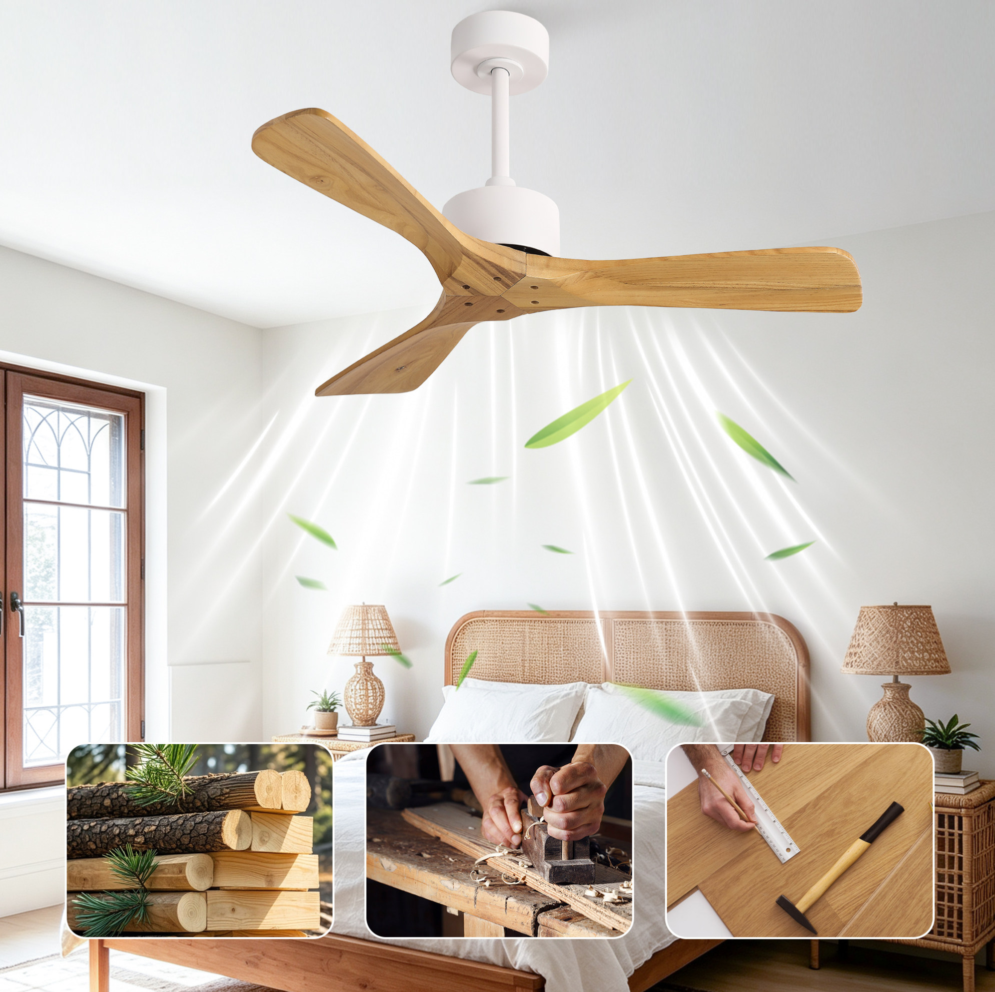 42'' Deckenventilator Ohne Licht, Leiser Reversibler Dc-motor, Fernbedienung Havrya