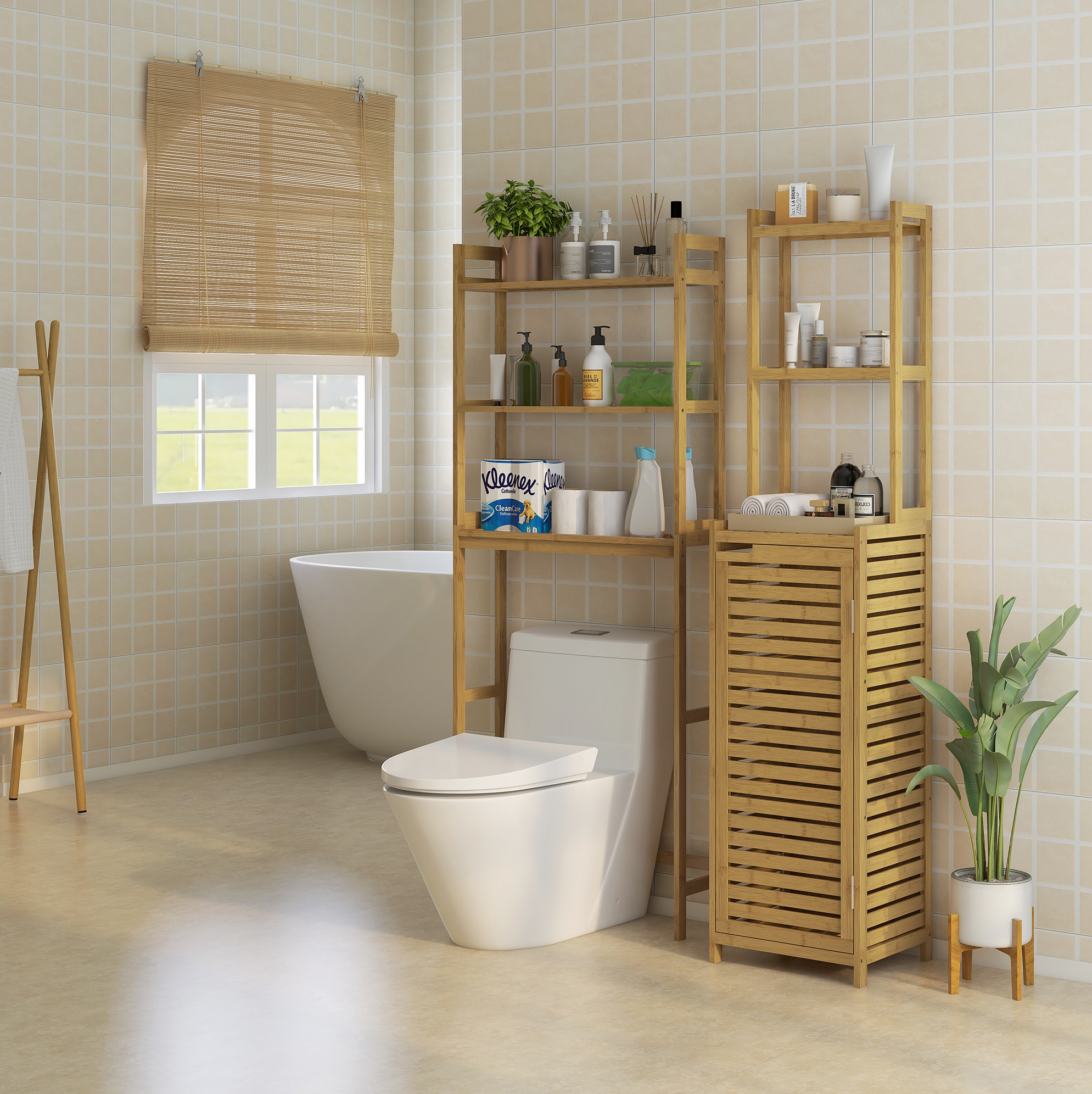 Wc-regal 3 Ebenen Aus Bambus Mit Kippschutz, Natur Havrya