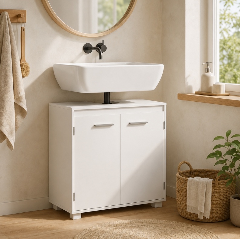 Badezimmerschrank 60 X 30 X 60 Cm Mit U-ausschnitt, Weiß Havrya