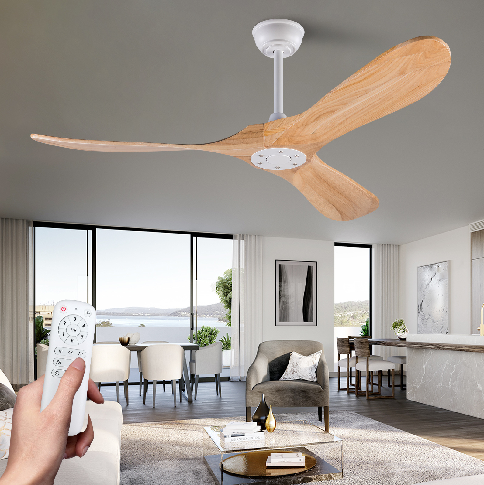 52-zoll-deckenventilator Mit 3 Holzflügeln, Fernbedienung, Reversibel, Weiß Havrya